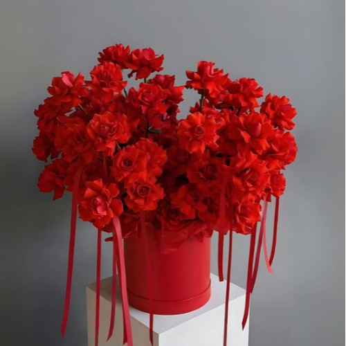 Red Reflexed Roses Hat Box Dubai Large by Bambi