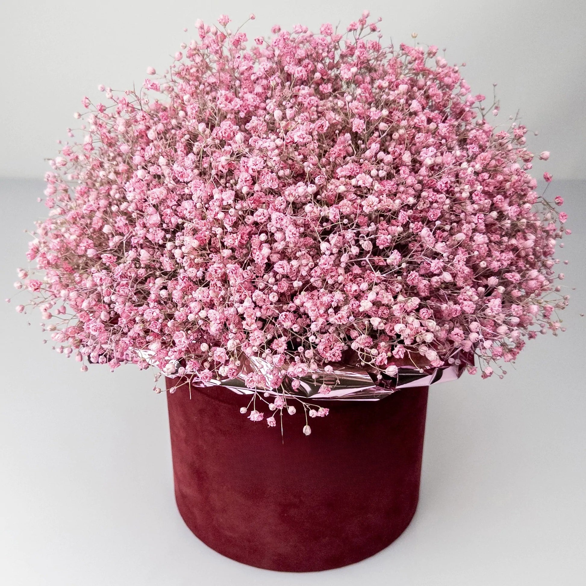 Pink Gypsophila Flower Box – Velvet Hat Box | Bambi
