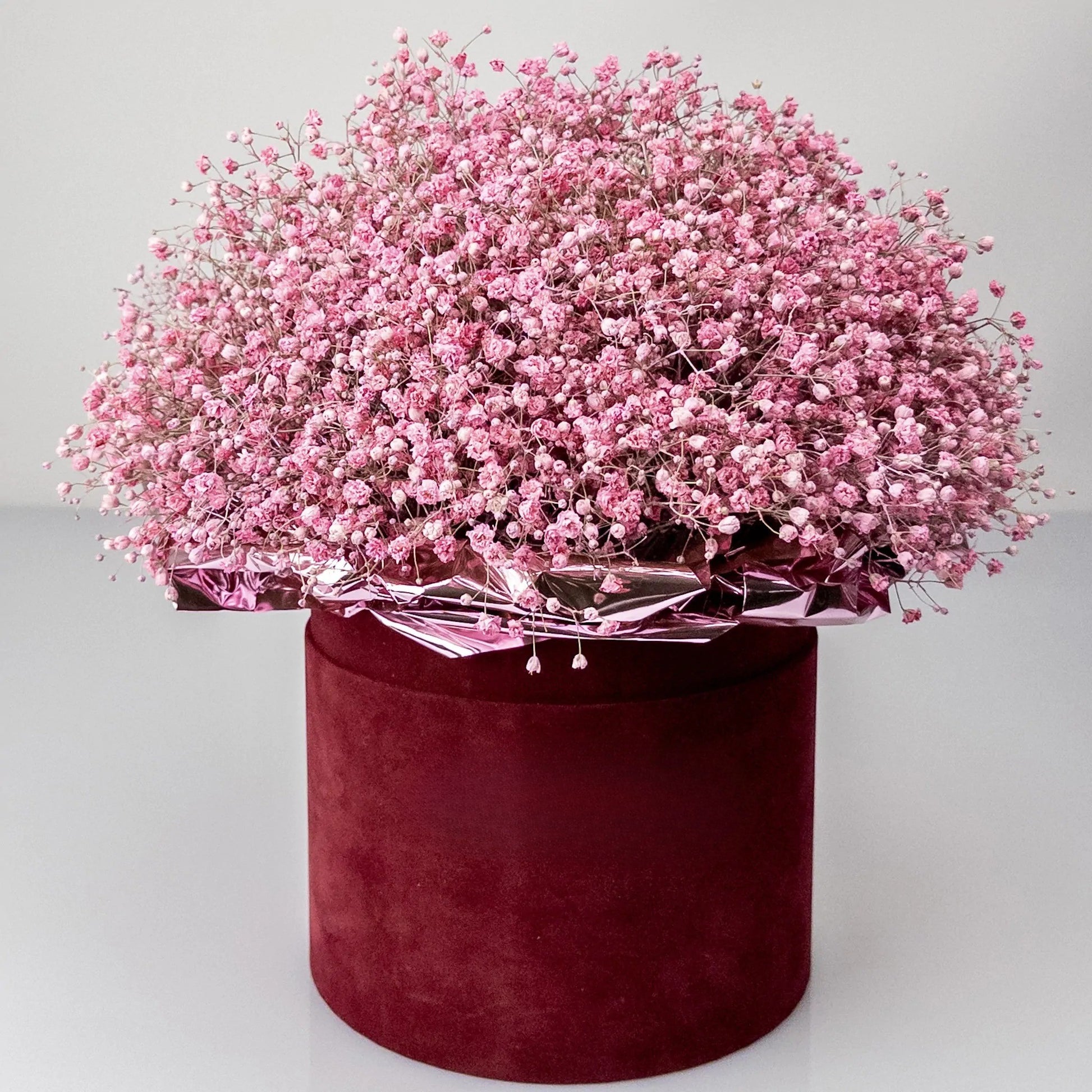 Pink Gypsophila Flower Box – Velvet Hat Box | Bambi