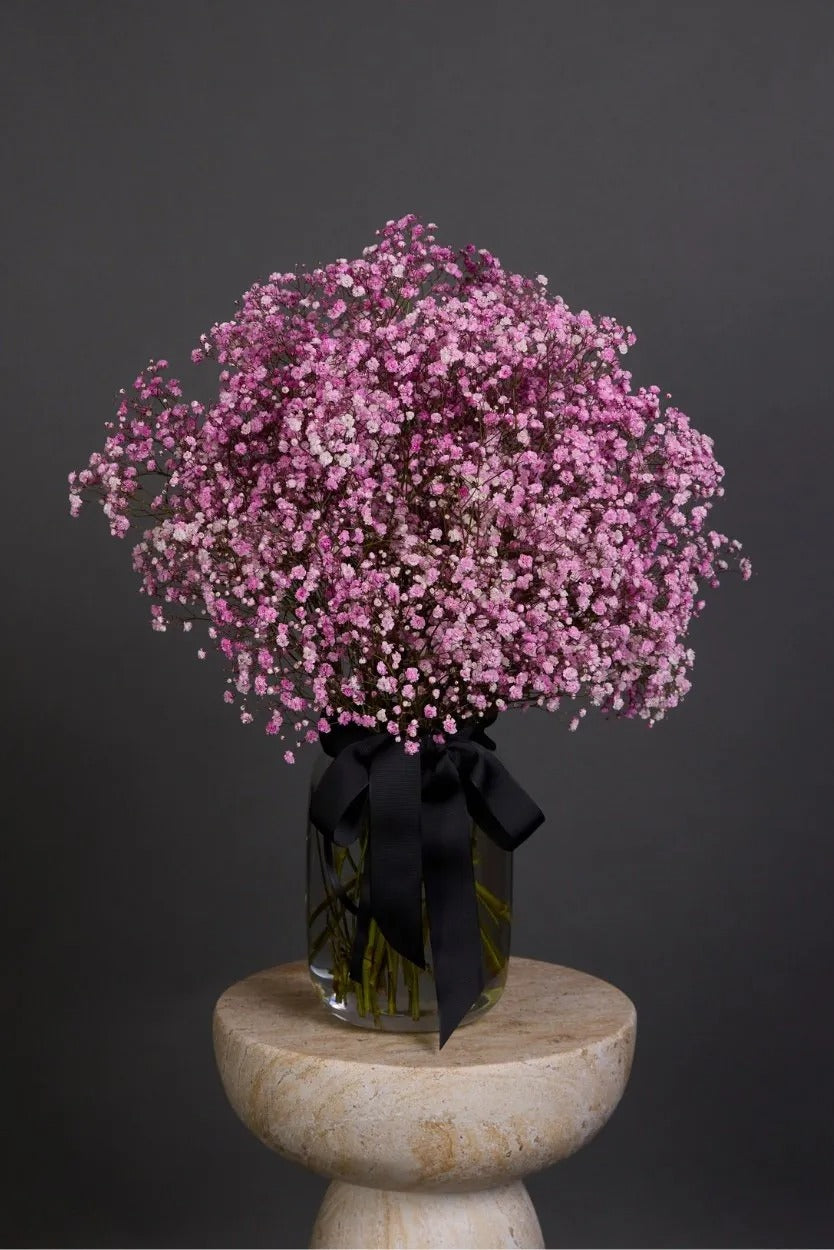 Pink Baby’s Breath Glass Vase Arrangement | Bambi - Bambi