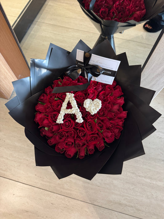 75 Red Roses with YOUR Custom Initial
