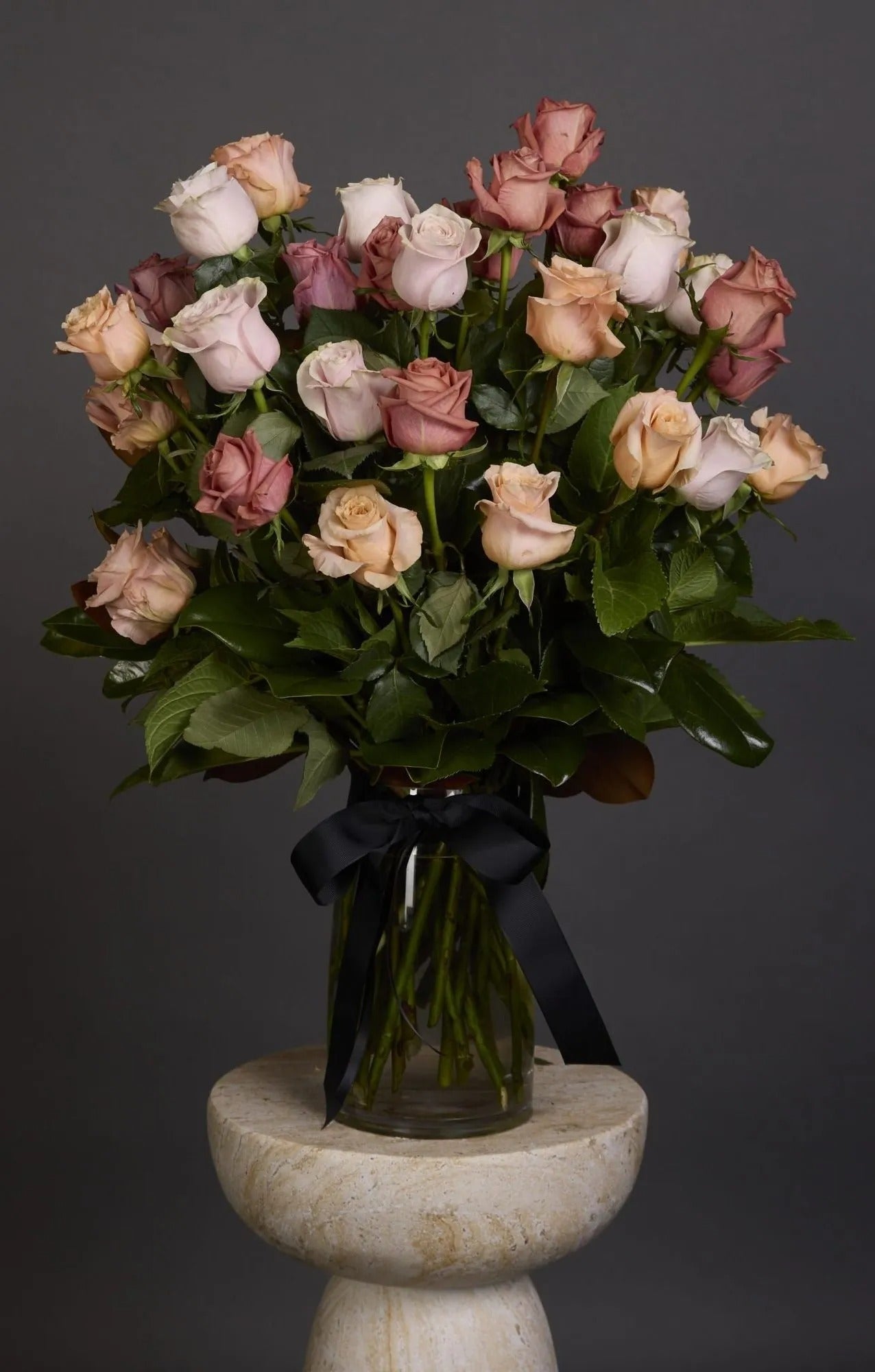 Pastel Roses Glass Vase Arrangement | Bambi - Bambi