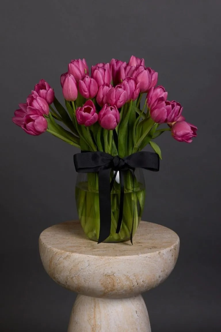 Seasonal Tulip Vase Arrangement Dubai | Fresh Tulips in Glass Vase - Bambi