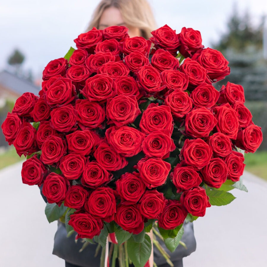 50 Red Roses Dubai – Elegant Dome Bouquet, Free Same Day Delivery | Bambi