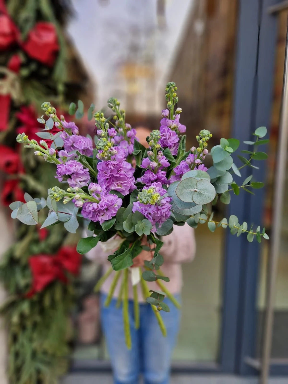 Purple Levkonia Bouquet with Eucalyptus | Bambi