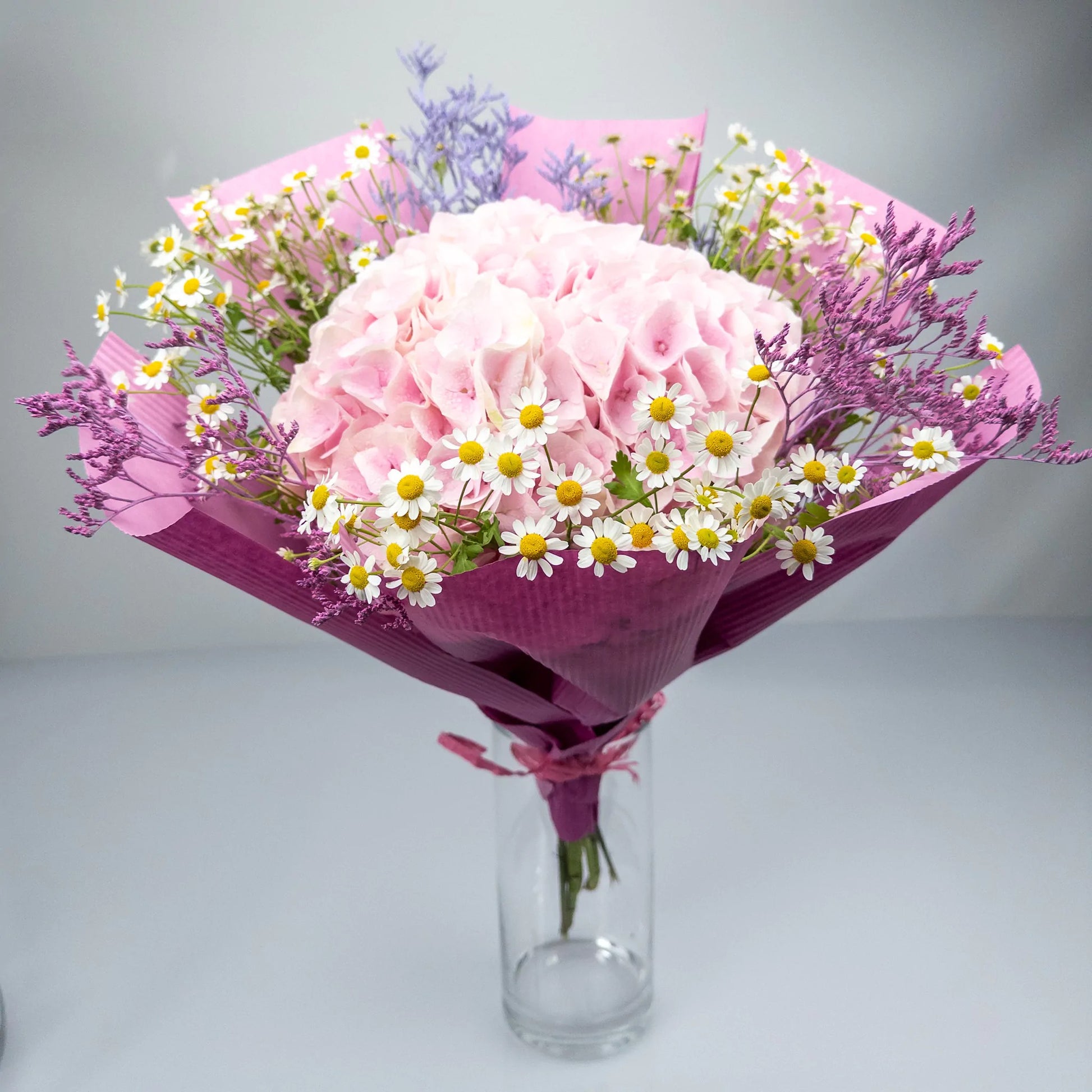 Hydrangea, Chamomile & Limonium Bouquet – Pink Cloud | Bambi
