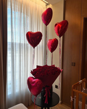 101 Red Roses & 5 Heart Balloons Dubai | Birthday Luxury Combo | 4-Hour Delivery – Bambi