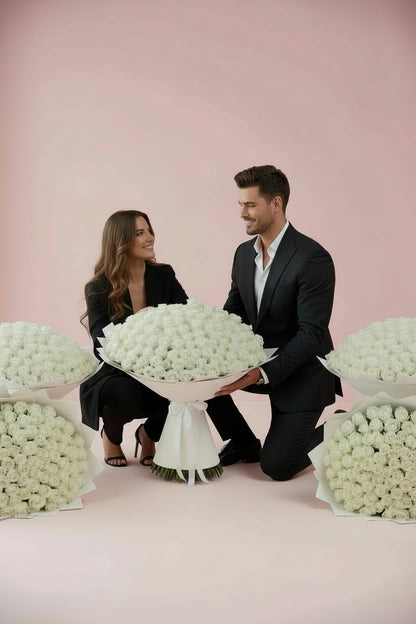 5x 101 white rose bouquets