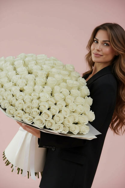 1 bouquet of white roses, 151 count
