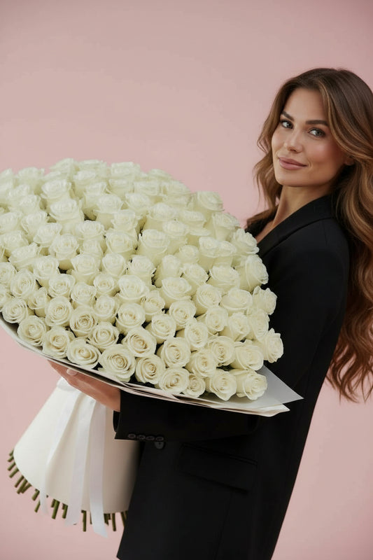 1 bouquet of white roses, 151 count