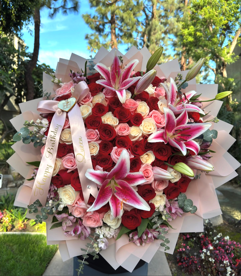 50 Roses & Lilies Dubai | Luxury Mixed Bouquet | 4-Hour Delivery – Bambi