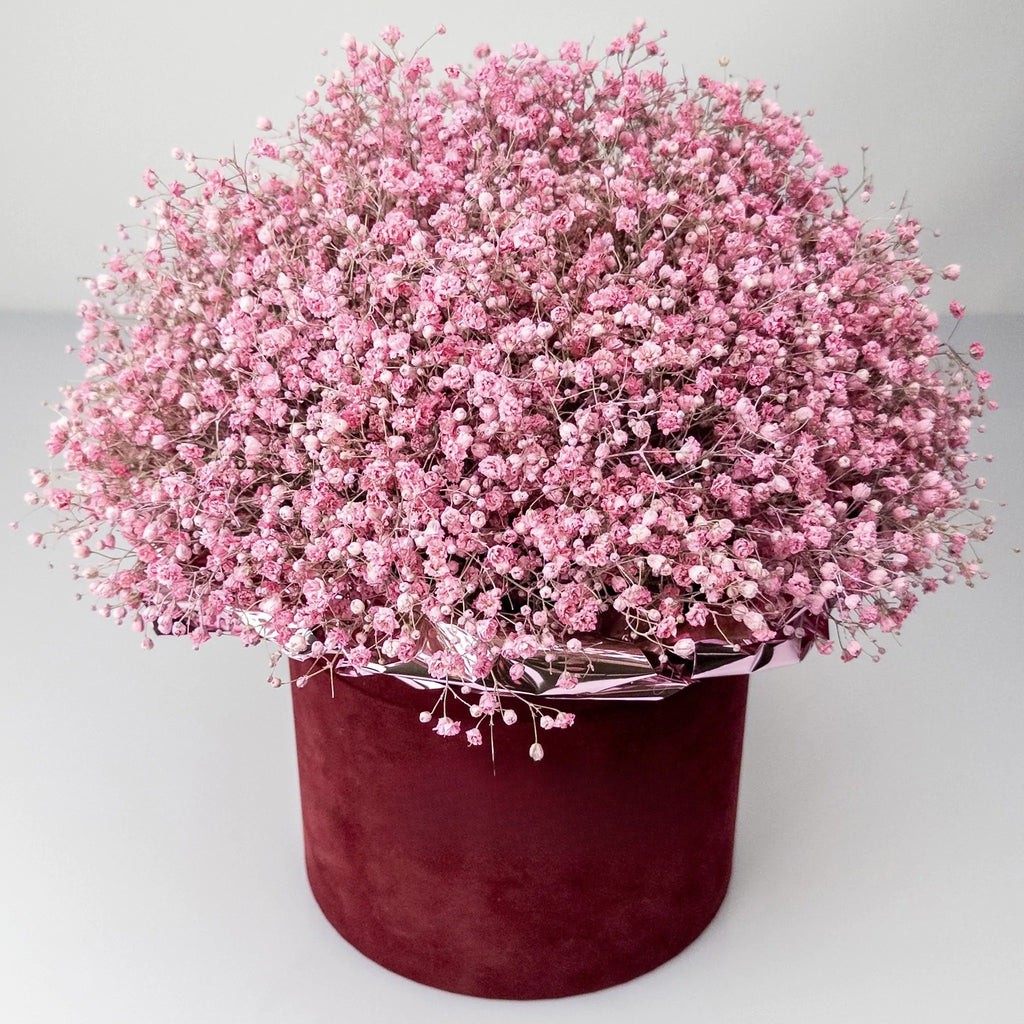 Pink Gypsophila Flower Box – Velvet Hat Box | Bambi