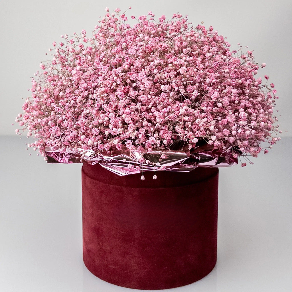 Pink Gypsophila Flower Box – Velvet Hat Box | Bambi
