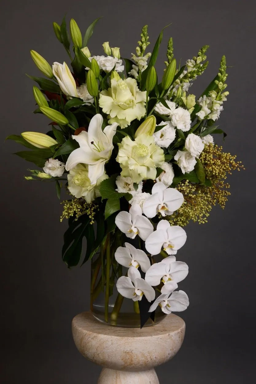 White Phalaenopsis Orchid Glass Vase Arrangement Dubai by Bambi - Bambi