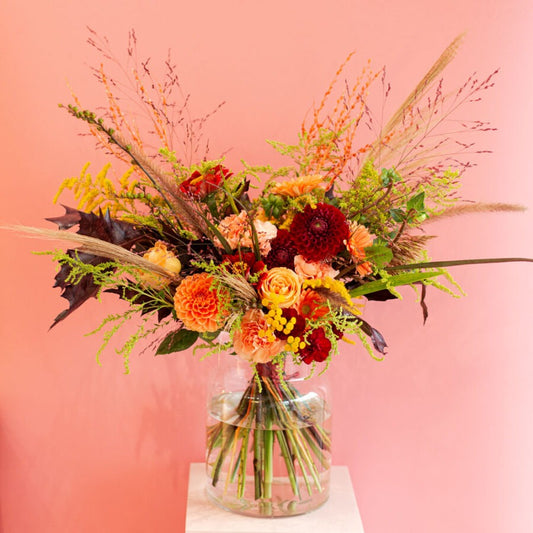 Dahlias and Roses Amber Autumn Bouquet – Warm Hand-Tied | Bambi - Bambi