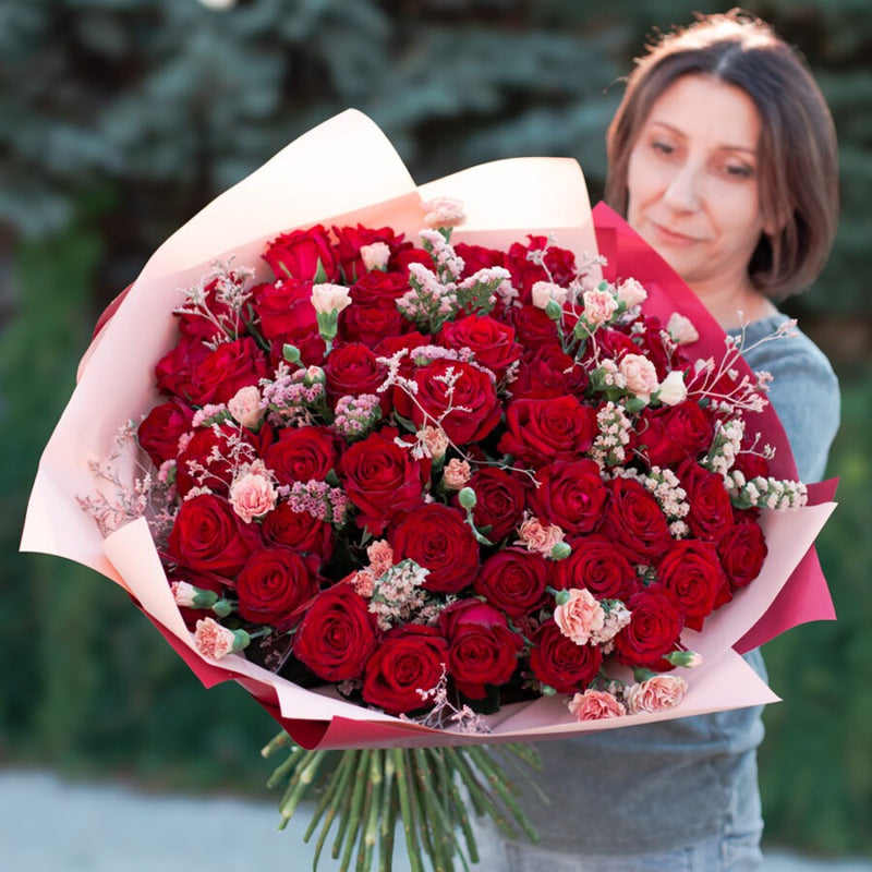 50 Red Roses Arrangement Bouquet – 50 Stems, Dome Arrangement | Bambi - Bambi