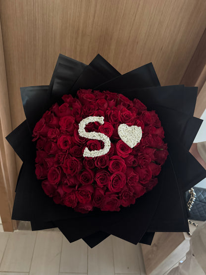 75 Red Roses with YOUR Custom Initial
