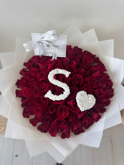 75 Red Roses with YOUR Custom Initial
