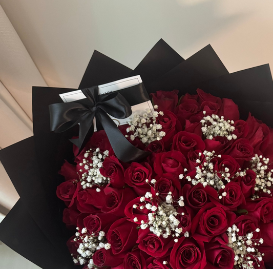 51 Red Roses Bouquet with Babies Breath
