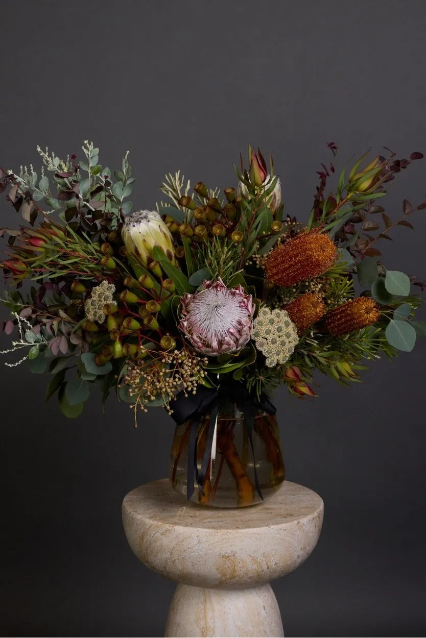 Native Blooms & Eucalyptus Vase Arrangement Dubai | Fresh Rustic Flower Design - Bambi