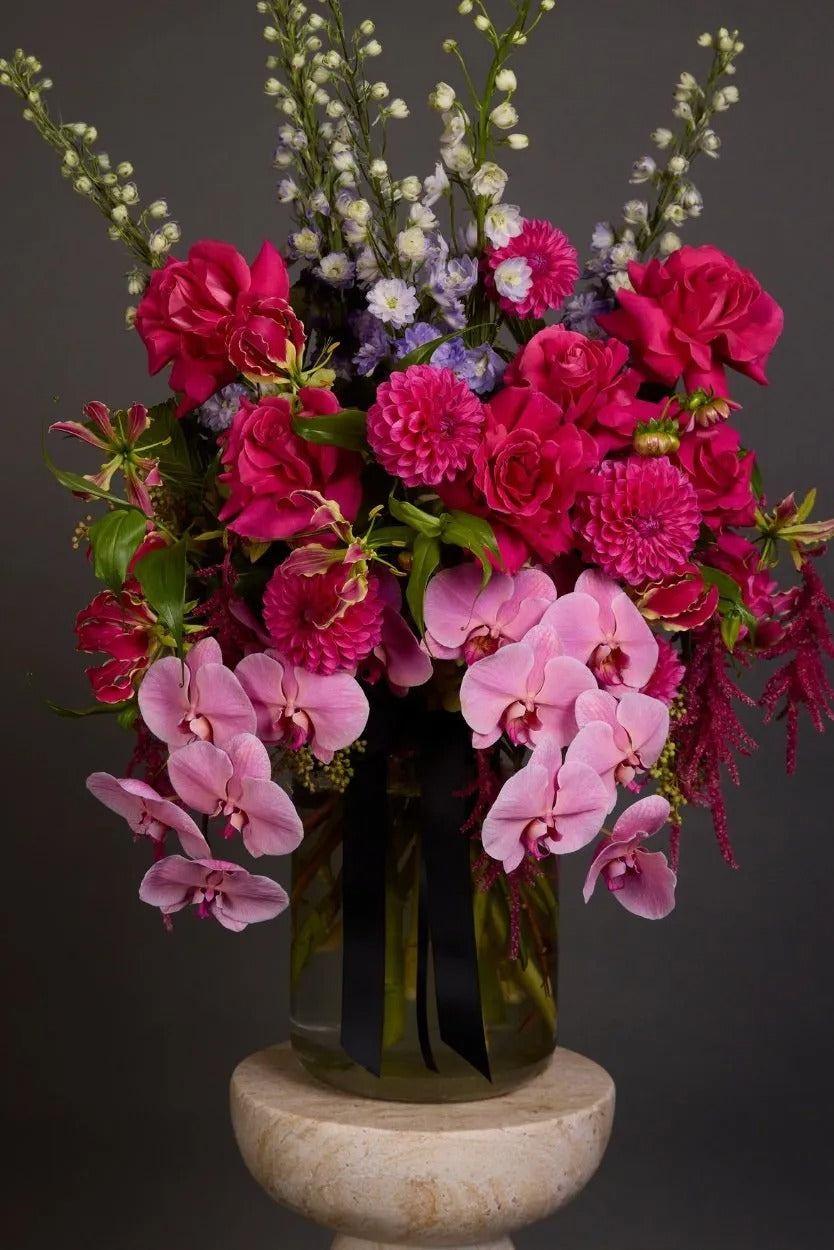 Pastel and Purple Flowers in Glass Vase Dubai by Bambi - Bambi