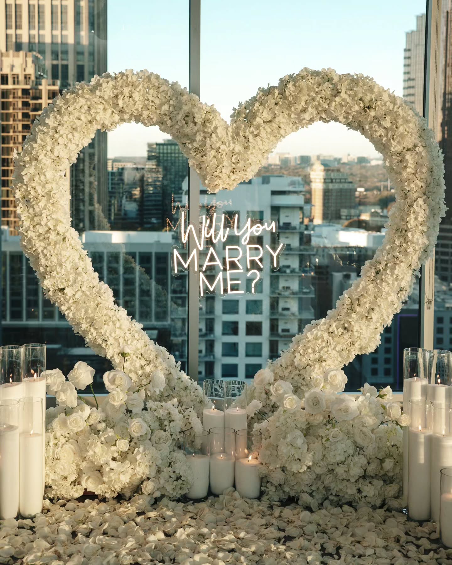 Heart-shaped floral arrangement with 'Will you marry me?' proposal in dubai
