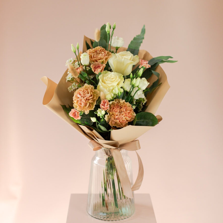 Roses & Carnations Bouquet – Elegant Hand-Tied Arrangement | Bambi - Bambi