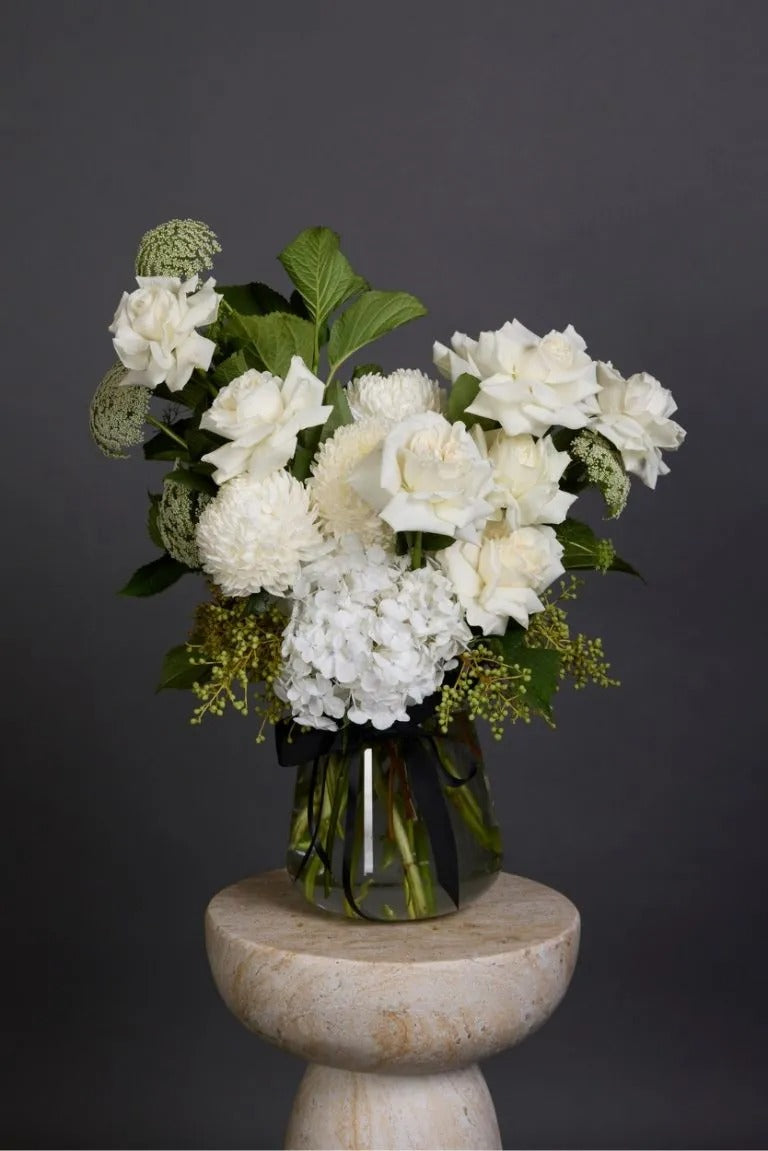 Summer Vanilla – White & Cream Arrangement in Glass Vase | Bambi - Bambi