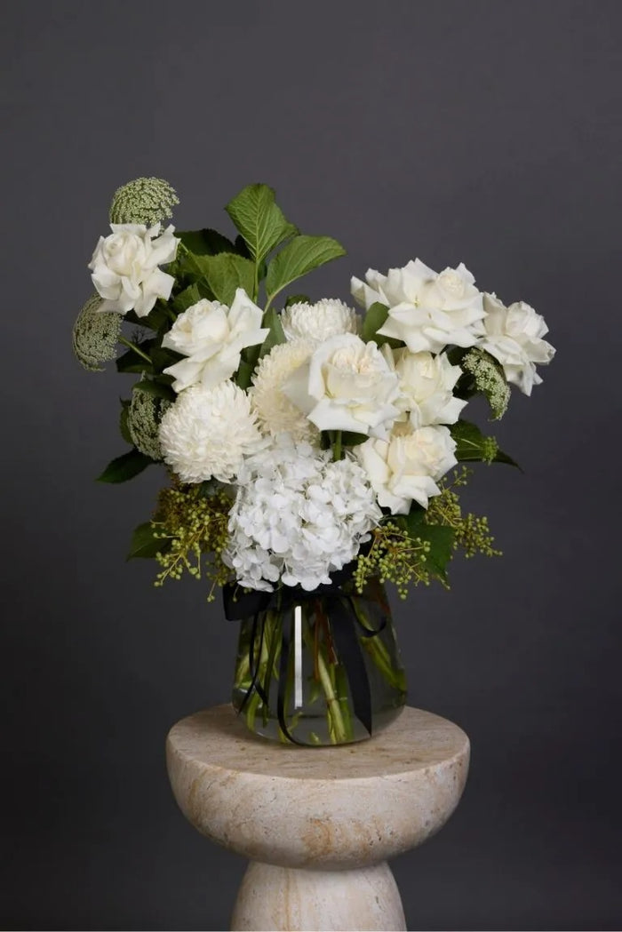 Summer Vanilla – White & Cream Arrangement in Glass Vase | Bambi - Bambi