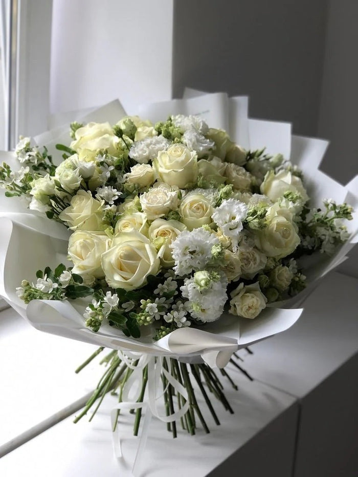 White & Cream Flower Arrangement Dubai | Elegant Mixed Roses and Blooms - Bambi
