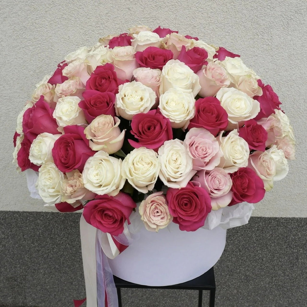 Maroon - Box Luxury Mix Roses - Bambi