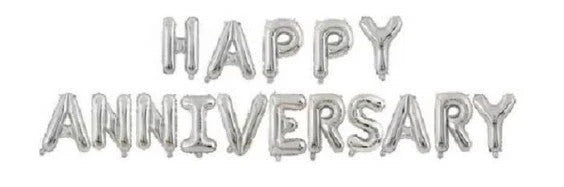 Silver HAPPY ANNIVERSARY Foil Balloon Kit 16" – Air-Filled | Bambi Dubai - Bambi