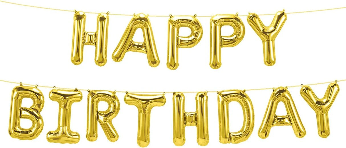 Gold HAPPY BIRTHDAY Foil Balloon Kit 16" – Air-Filled | Bambi Dubai