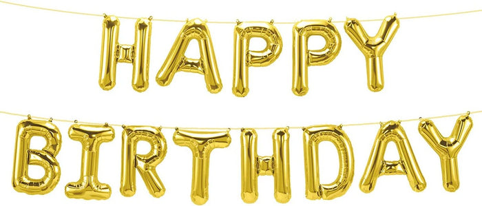 Gold HAPPY BIRTHDAY Foil Balloon Kit 16" – Air-Filled | Bambi Dubai - Bambi