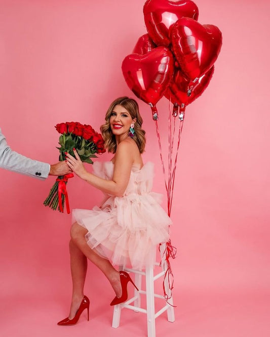 20 Red Roses Bouquet & 3 Heart Foil Balloons