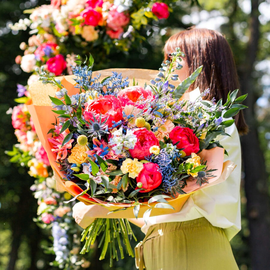 Peonies and Carnations Summer Vibe Bouquet – Colourful Hand-Tied | Bambi