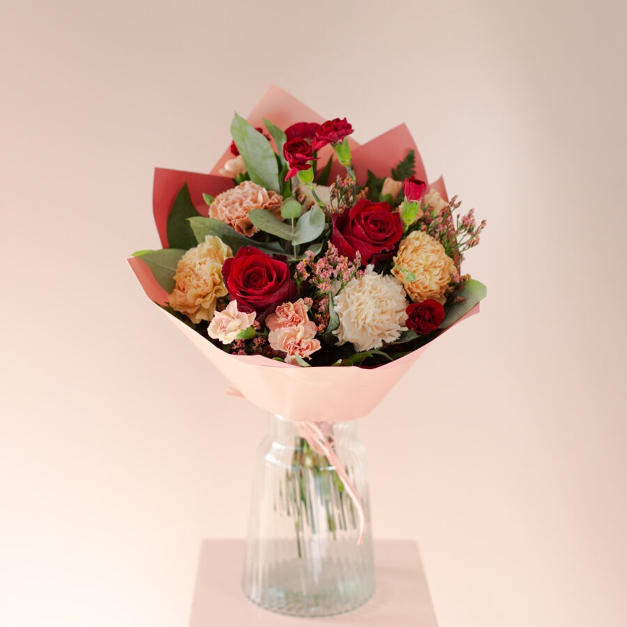 Red Roses & Seasonal Flowers Bouquet – Elegant Hand-Tied Bouquet | Bambi