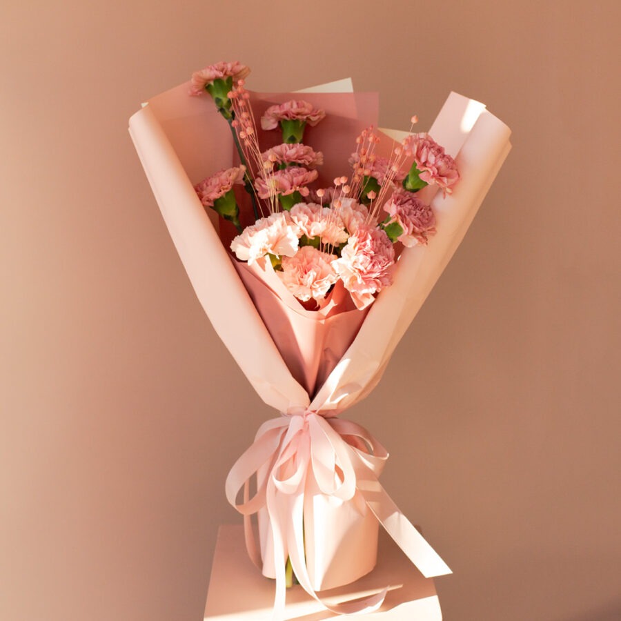 Pink Carnations Bouquet – Sand Wrap Edition | Bambi