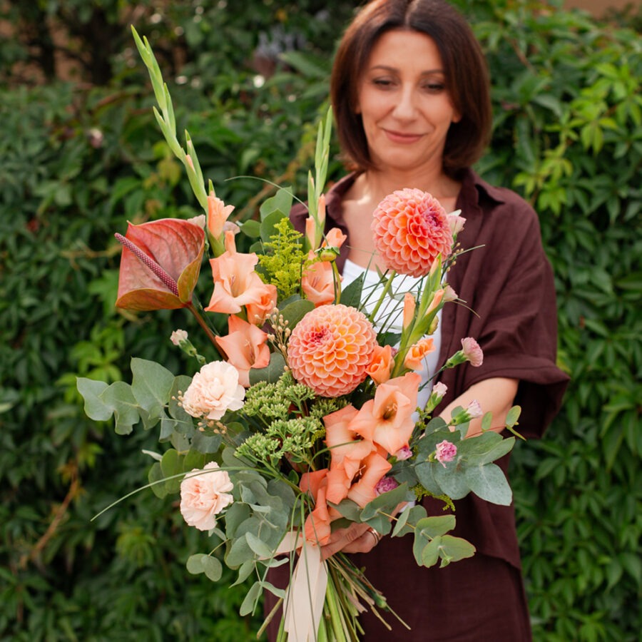 Dahlias & Gladiolus Bouquet – Elegant Hand-Tied Bouquet | Bambi