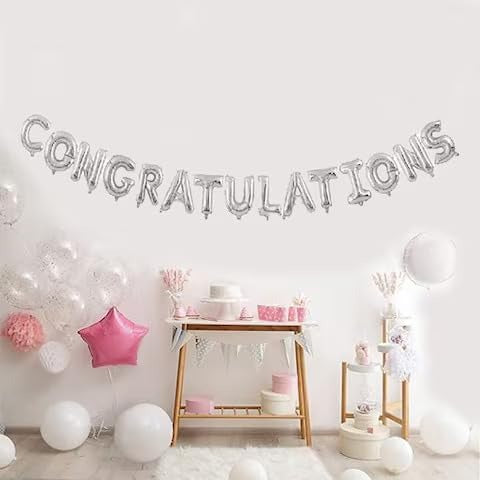 Silver CONGRATULATIONS Foil Balloon Kit 16" – Air-Filled | Bambi Dubai