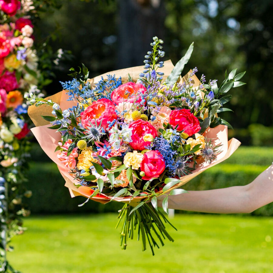 Peonies and Carnations Summer Vibe Bouquet – Colourful Hand-Tied | Bambi