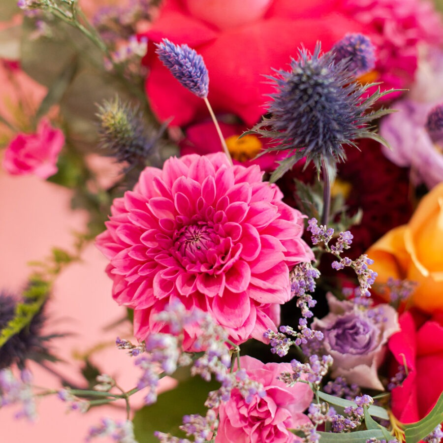 Roses and Mixed Seasonal Flowers Rainbow Bouquet – Colourful Hand-Tied | Bambi
