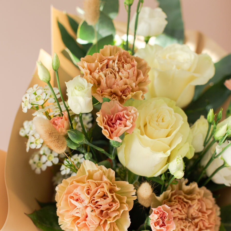 Roses & Carnations Bouquet – Elegant Hand-Tied Arrangement | Bambi