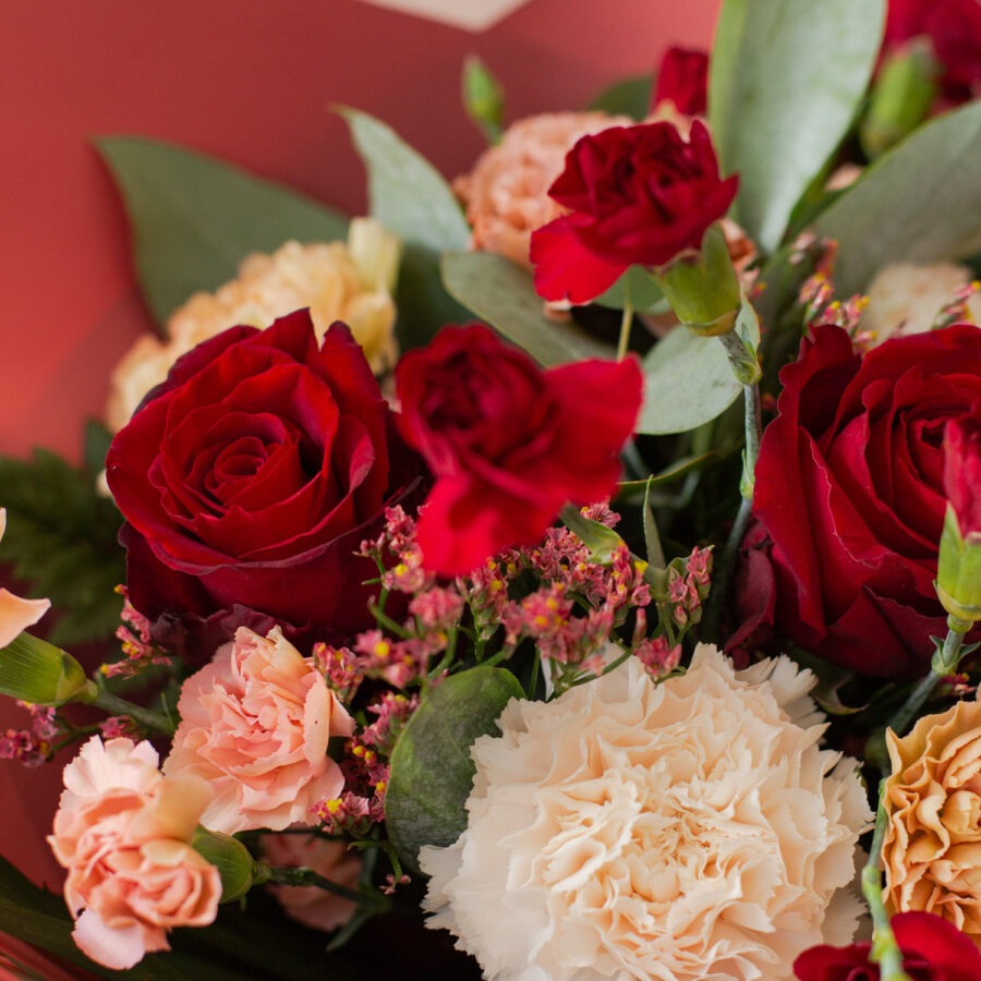 Red Roses & Seasonal Flowers Bouquet – Elegant Hand-Tied Bouquet | Bambi