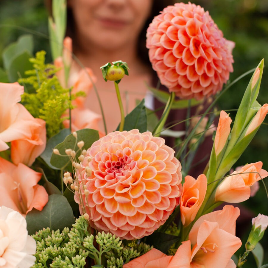 Dahlias & Gladiolus Bouquet – Elegant Hand-Tied Bouquet | Bambi
