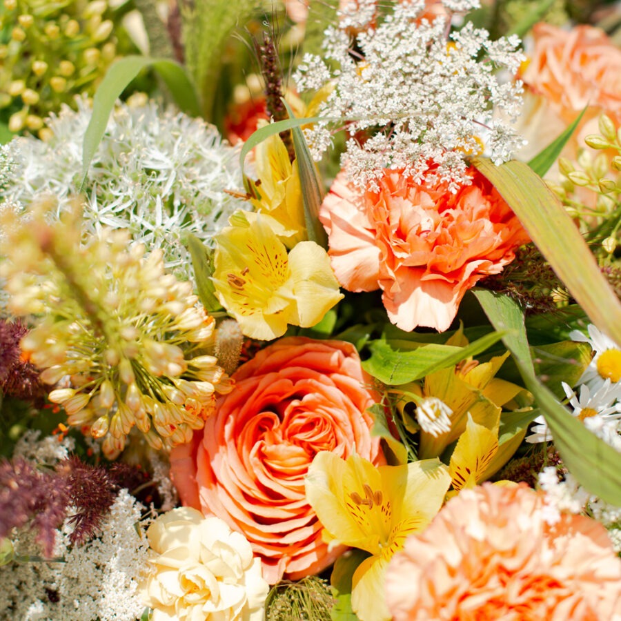 Roses and Gerberas Golden Bouquet – Autumn Tones Hand-Tied | Bambi