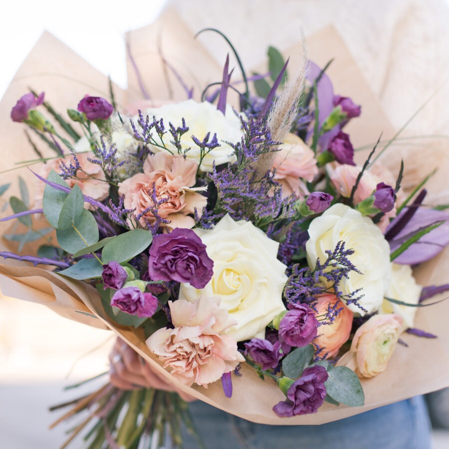 Purple Love Bouquet – Ranunculus & Carnations | Bambi