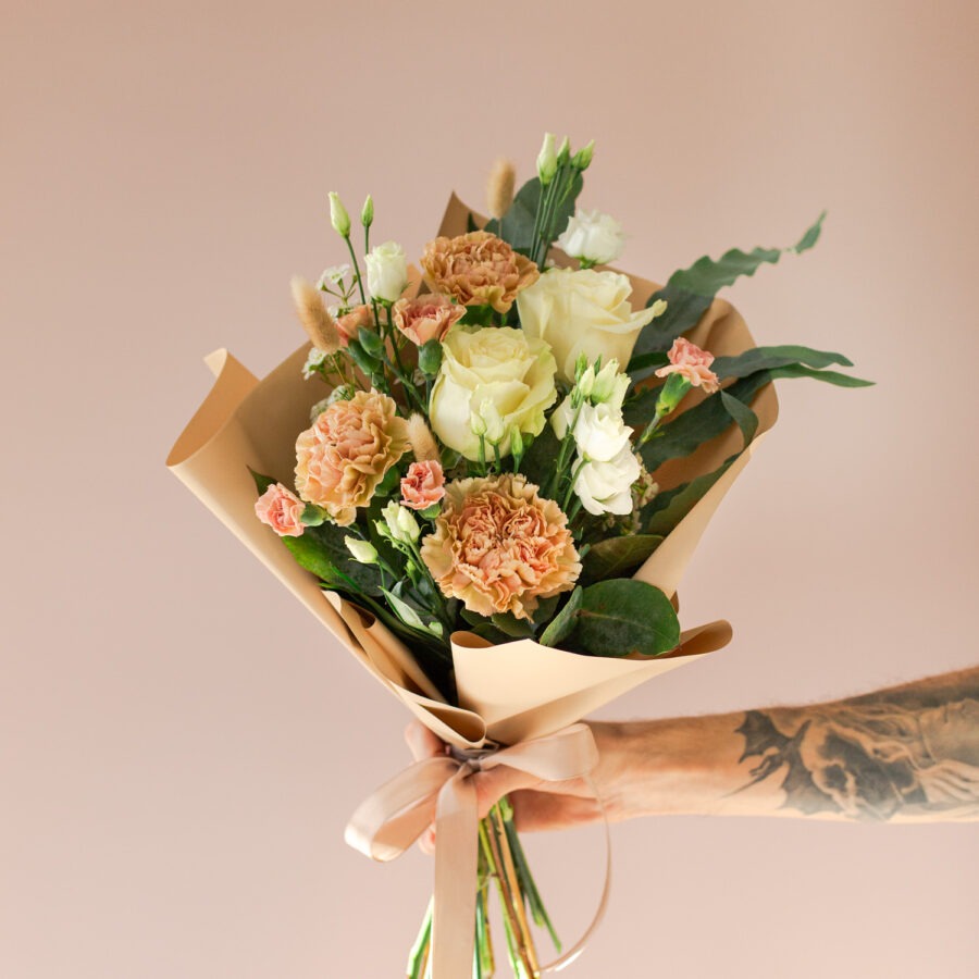 Roses & Carnations Bouquet – Elegant Hand-Tied Arrangement | Bambi