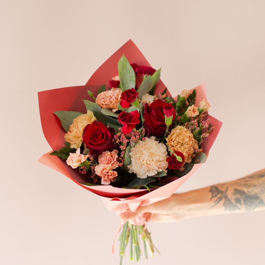 Red Roses & Seasonal Flowers Bouquet – Elegant Hand-Tied Bouquet | Bambi
