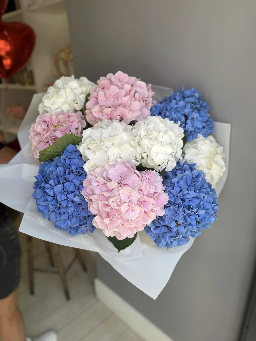 Hydrangea Summer Bouquet – Pink, Blue and White Hand-Tied | Bambi